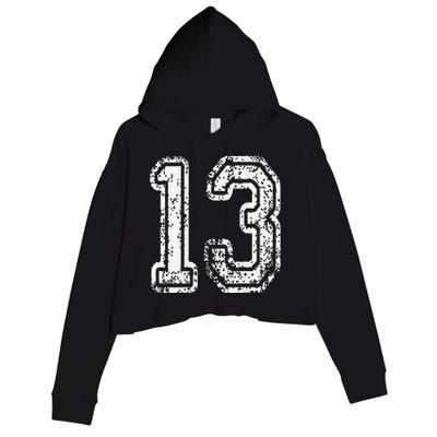 13 Grungy Numbered Sports Crop Fleece Hoodie