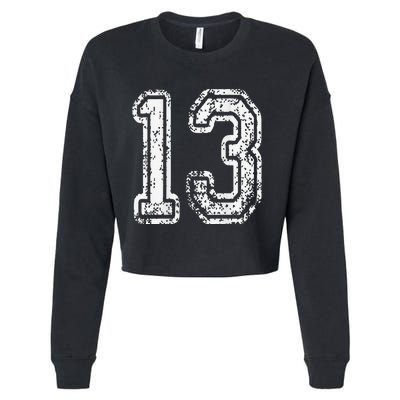 13 Grungy Numbered Sports Cropped Pullover Crew