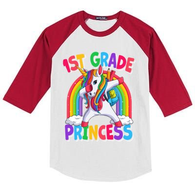 1St Grade Princess Dabbing Unicorn Back To School Great Gift Kids Colorblock Raglan Jersey