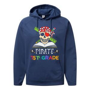 1st Grade Pirate Halloween Gift For Student Teacher Performance Fleece Hoodie