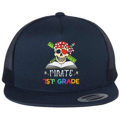 1st Grade Pirate Halloween Gift For Student Teacher Flat Bill Trucker Hat