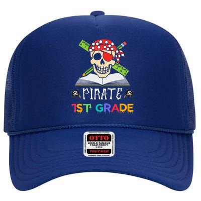 1st Grade Pirate Halloween Gift For Student Teacher High Crown Mesh Back Trucker Hat