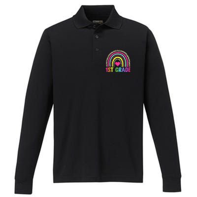 1st Grade Rainbow First Grade Team Teacher Performance Long Sleeve Polo