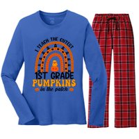 1St Grade Rainbow Teacher I Teach The Cutest Pumpkins Gift Women's Long Sleeve Flannel Pajama Set 