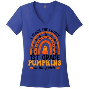 1St Grade Rainbow Teacher I Teach The Cutest Pumpkins Gift Women's V-Neck T-Shirt