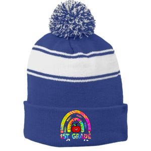 1St Grade Squad Back To School First Grade Teacher Gift Stripe Pom Pom Beanie