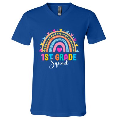 1St Grade Squad Back To School Rainbow Teachers First Grade Gift V-Neck T-Shirt