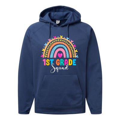 1St Grade Squad Back To School Rainbow Teachers First Grade Gift Performance Fleece Hoodie