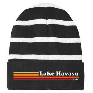 1980s Graphic Style Lake Havasu Arizona Striped Beanie with Solid Band