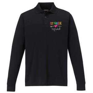 1st Grade Squad First Teacher Student Team Back To School Performance Long Sleeve Polo