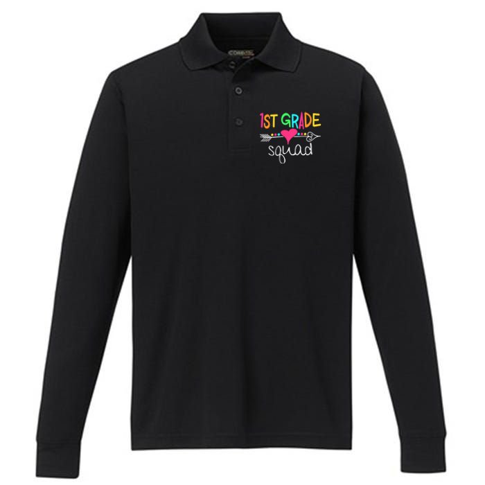 1st Grade Squad First Teacher Student Team Back To School Performance Long Sleeve Polo