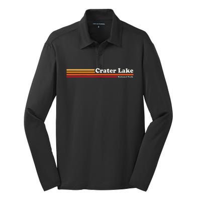 1980s Graphic Style Crater Lake National Park Silk Touch Performance Long Sleeve Polo