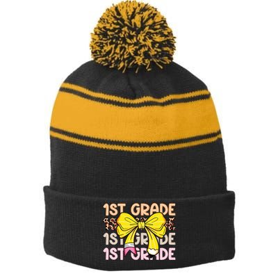 1st Grade Squad First Grade Team 1st Day Of School Stripe Pom Pom Beanie