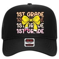 1st Grade Squad First Grade Team 1st Day Of School High Crown Mesh Back Trucker Hat