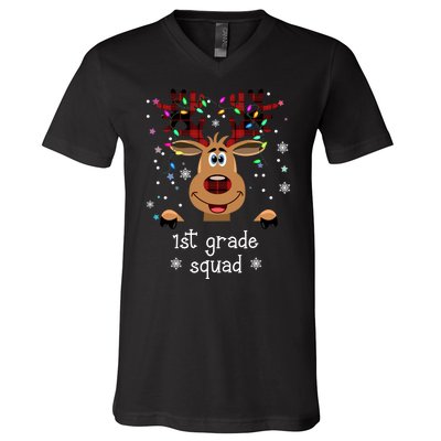 1st Grade Squad Reindeer Christmas V-Neck T-Shirt