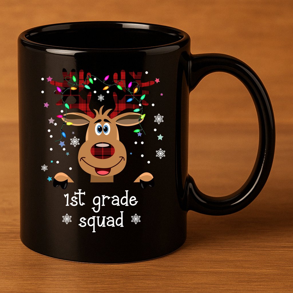 1st Grade Squad Reindeer Christmas 11oz C Handle Ceramic Mug