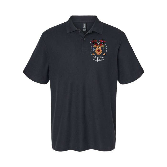 1st Grade Squad Reindeer Christmas Softstyle Adult Sport Polo