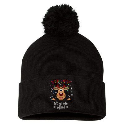 1st Grade Squad Reindeer Christmas Pom Pom 12in Knit Beanie