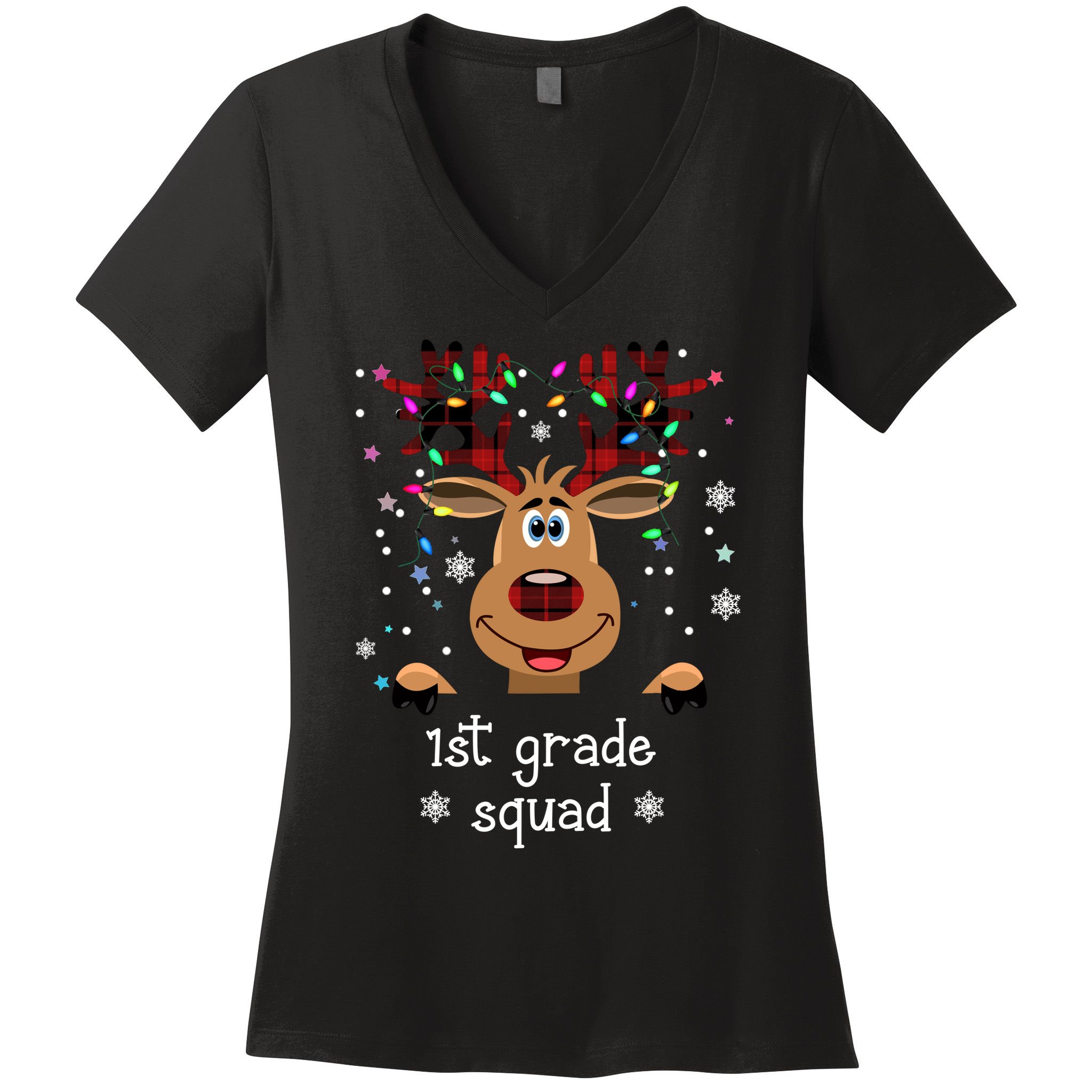 1st Grade Squad Reindeer Christmas Women's V-Neck T-Shirt