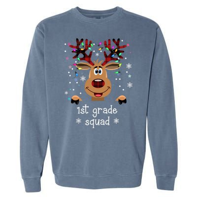 1st Grade Squad Reindeer Christmas Garment-Dyed Sweatshirt