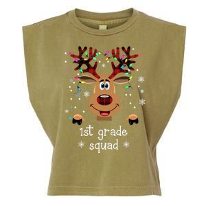 1st Grade Squad Reindeer Christmas Garment-Dyed Women's Muscle Tee