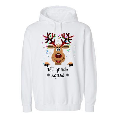 1st Grade Squad Reindeer Christmas Garment-Dyed Fleece Hoodie