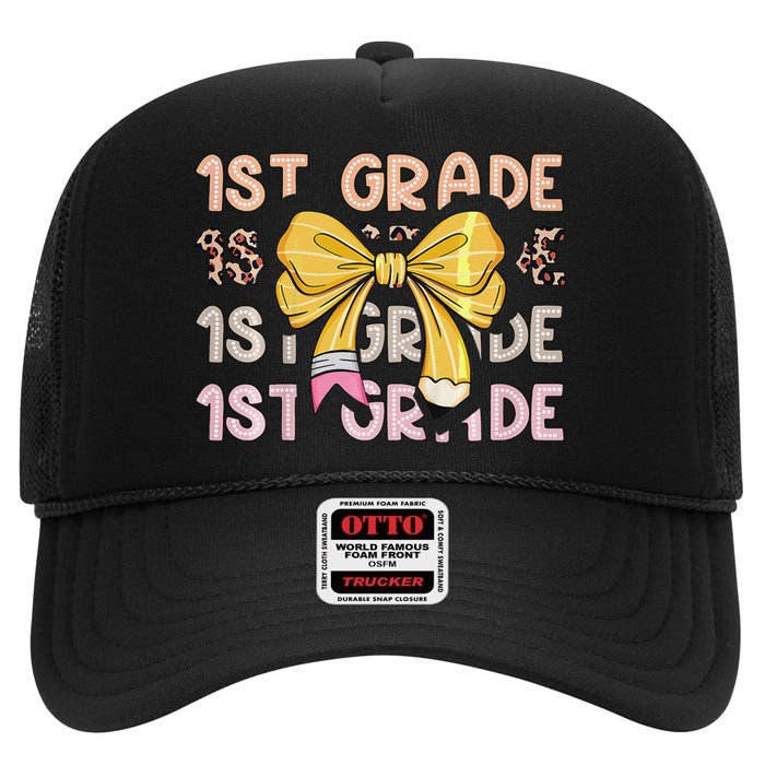 1st Grade Squad First Grade Team 1st Day Of School Gift High Crown Mesh Back Trucker Hat