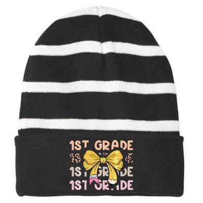 1st Grade Squad First Grade Team 1st Day Of School Gift Striped Beanie with Solid Band