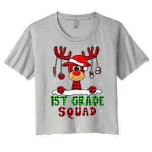 1st Grade Squad Reindeer Funny Teacher Christmas Pajama Xmas Women's Crop Top Tee