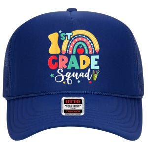 1st Grade Squad Team Funny Back To School Girls Boy Teacher High Crown Mesh Back Trucker Hat