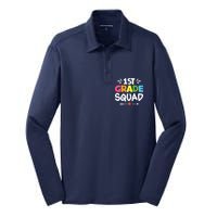 1st Grade Teacher Back To School Silk Touch Performance Long Sleeve Polo