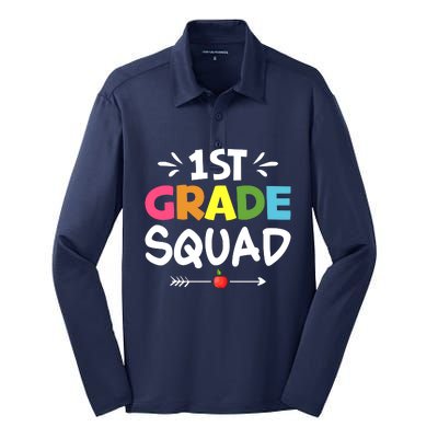 1st Grade Teacher Back To School Silk Touch Performance Long Sleeve Polo