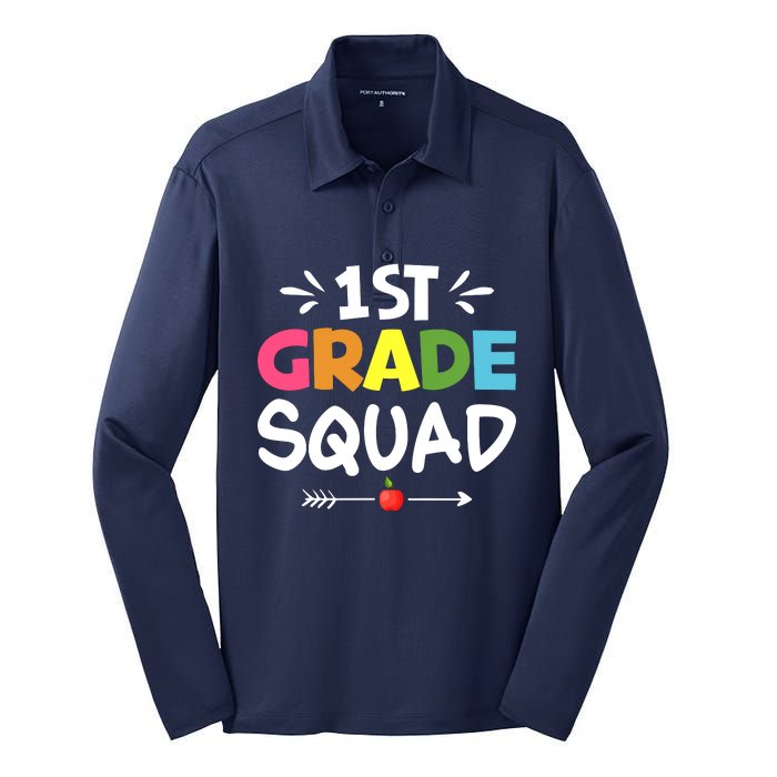 1st Grade Teacher Back To School Silk Touch Performance Long Sleeve Polo