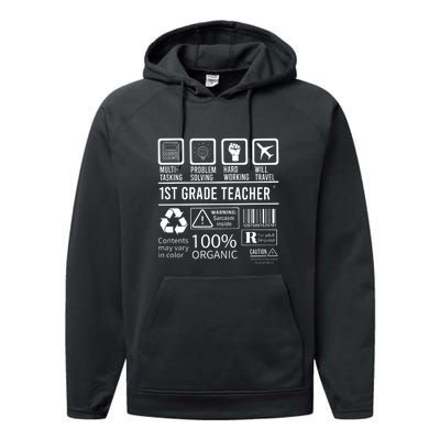 1St Grade Teacher MultiTasking Certified Job Gift First Grade Performance Fleece Hoodie