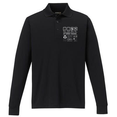 1St Grade Teacher MultiTasking Certified Job Gift First Grade Performance Long Sleeve Polo