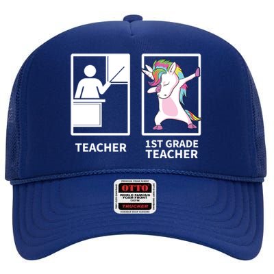 1St Grade Teacher Dabbing Unicorn Gift First Grade Teacher Cute Gift High Crown Mesh Back Trucker Hat