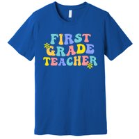 1St Grade Teacher Back To School Groovy First Grade Teacher Cool Gift Premium T-Shirt