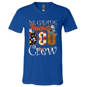 1St Grade Teacher Boo Crew Halloween First Grade Teacher Gift V-Neck T-Shirt