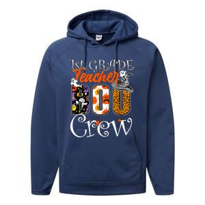 1St Grade Teacher Boo Crew Halloween First Grade Teacher Gift Performance Fleece Hoodie