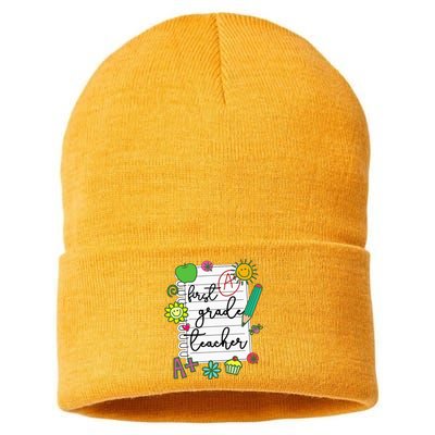 1st Grade Teacher Best First Grade Teacher Sustainable Knit Beanie