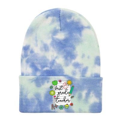 1st Grade Teacher Best First Grade Teacher Tie Dye 12in Knit Beanie