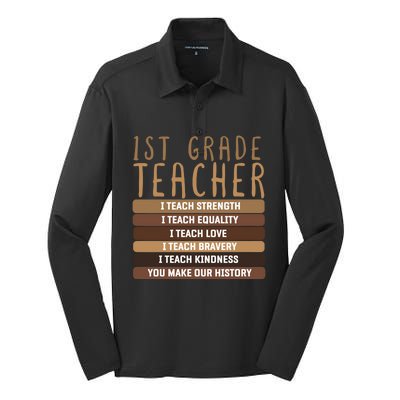 1St Grade Teacher And First Grade Eletary School Educator Gift Silk Touch Performance Long Sleeve Polo