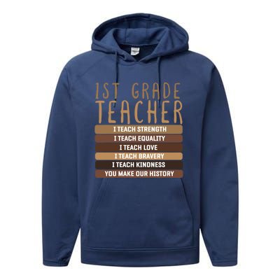 1St Grade Teacher And First Grade Eletary School Educator Gift Performance Fleece Hoodie