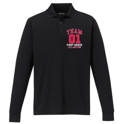 1St Grade Team 01 AllStars First Grade Teacher Student Gift Performance Long Sleeve Polo