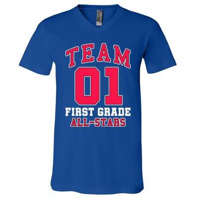 1St Grade Team 01 AllStars First Grade Teacher Student Gift V-Neck T-Shirt