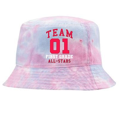 1St Grade Team 01 AllStars First Grade Teacher Student Gift Tie-Dyed Bucket Hat