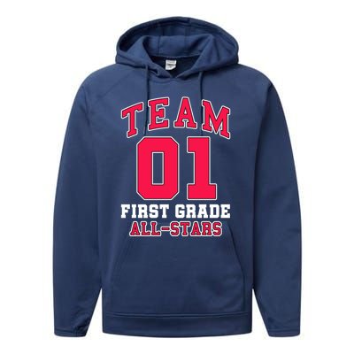 1St Grade Team 01 AllStars First Grade Teacher Student Gift Performance Fleece Hoodie