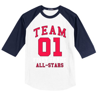 1St Grade Team 01 AllStars First Grade Teacher Student Gift Baseball Sleeve Shirt