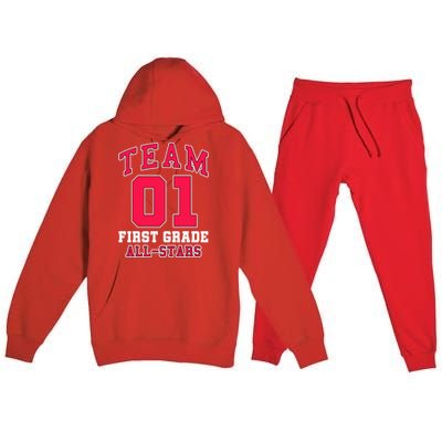 1St Grade Team 01 AllStars First Grade Teacher Student Gift Premium Hooded Sweatsuit Set