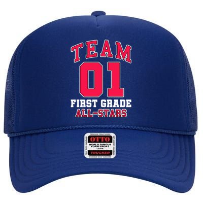 1St Grade Team 01 AllStars First Grade Teacher Student Gift High Crown Mesh Back Trucker Hat